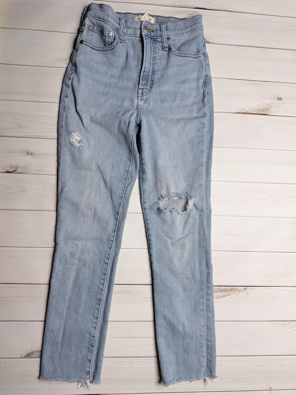 Madewell Light Blue Straight-Leg Distressed Jeans